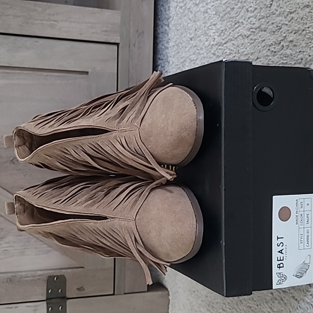 Beast Fashion Fringe Taupe Booties